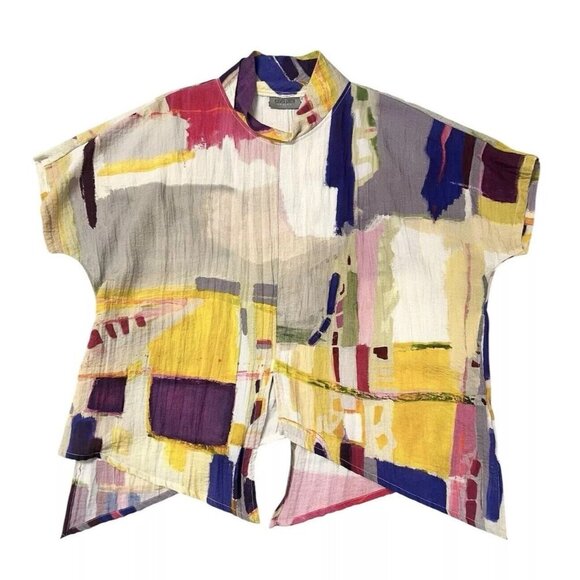 Eleven Stitch Design Top Artsy OS Abstract Oversize Crinkle Lagenlook Asymmetric - Picture 1 of 9